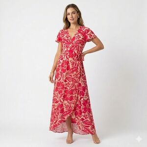 Patrons of Peace Magenta and Cream Floral Maxi Wrap Dress Size L